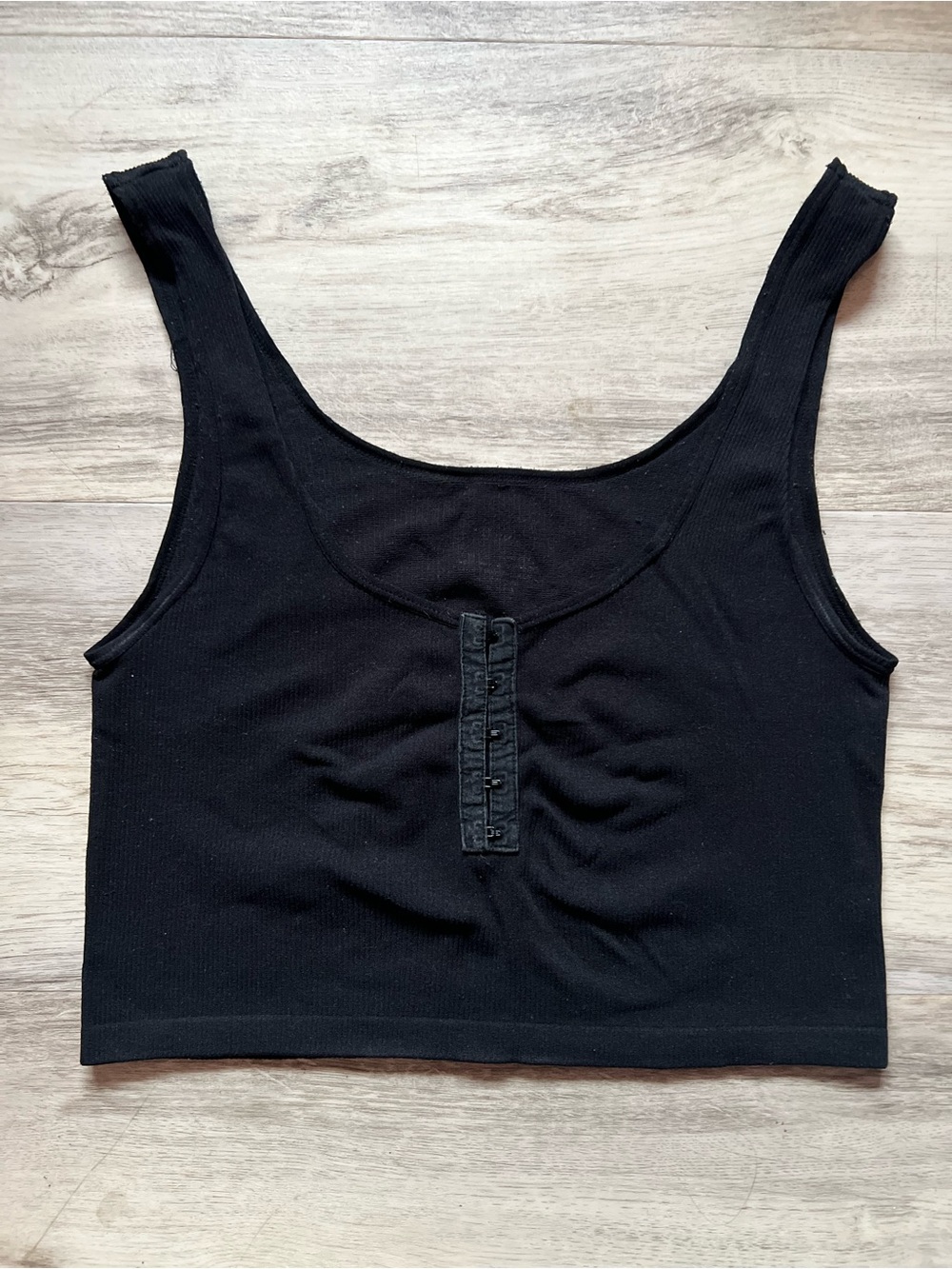 Black Ribbed Tank Crop Top with Hook and Eye Detail - Women